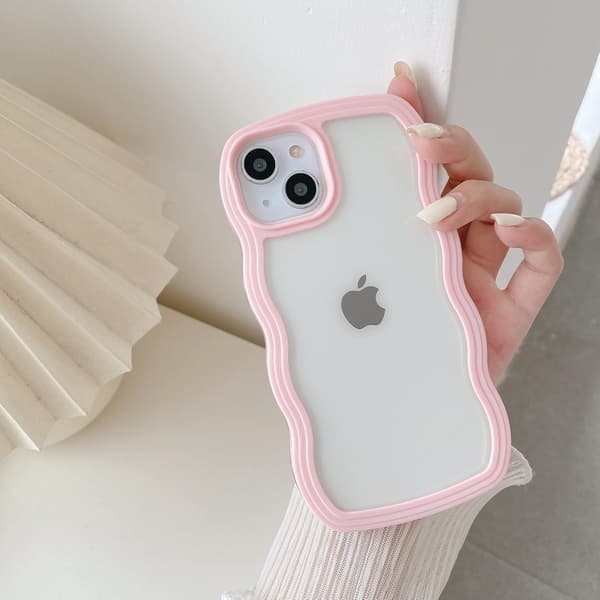 Fodral, sött lockigt vågigt ramfodral, transparent mjukt silikonskyddsfodral för iPhone 14 Plus - Rosa iPhone 14plus iPhone 14plus