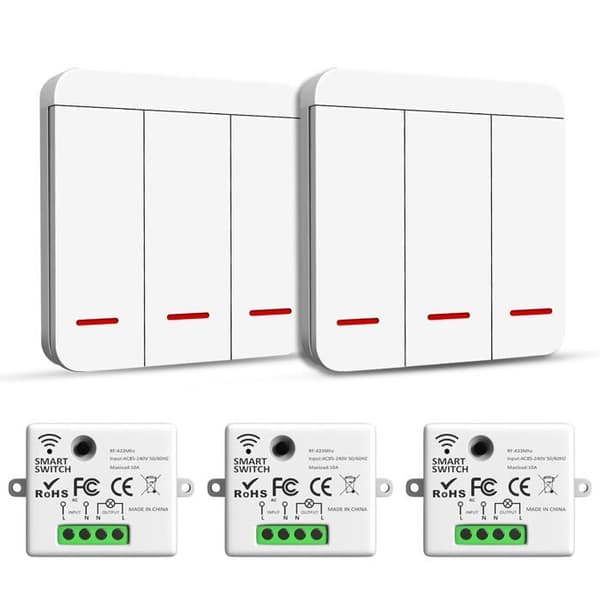433MHz trådløs bryter - 10A/2200W sender, smart lysbryter, innfelt montering