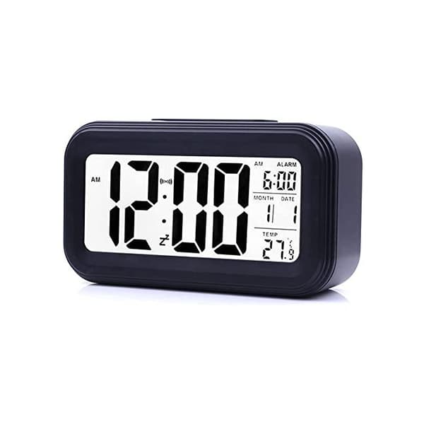 Digital vekkerklokke med stor LED-skjerm - Tid/Dato/Temperatur - 5-minutters slumrefunksjon - Sensorlys