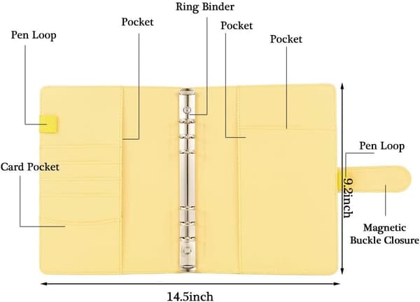 A5 PU Læder Ringbind, Genopfyldeligt Ringbind med 6 Runde Ringe, Notesblok til Forretning og Møder