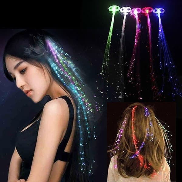 Pakke med 10 LED-lysende hårspenner, LED-lysende hårforlengelse med klips, lysende hårnålsett for jenter (35,5 cm)