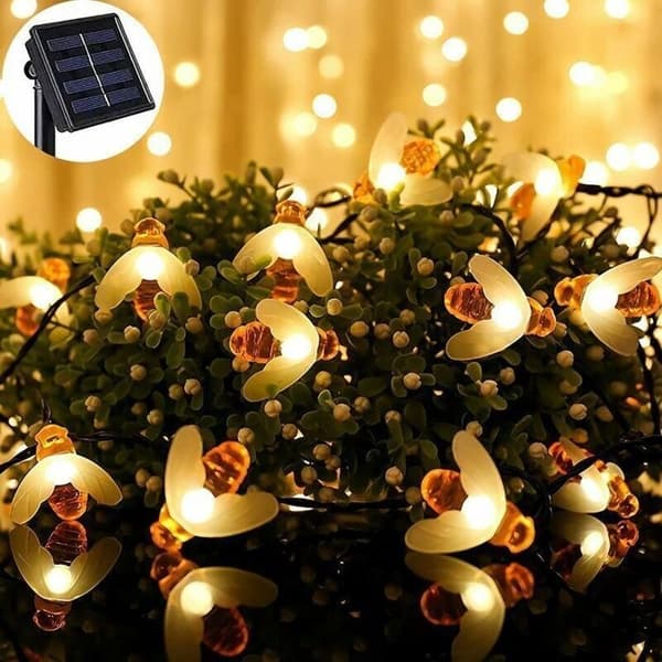 30 LED 6,5m \"bie\" solcellelyslenke – varmhvit, 8 minnemoduser, IP65, kobbertråd