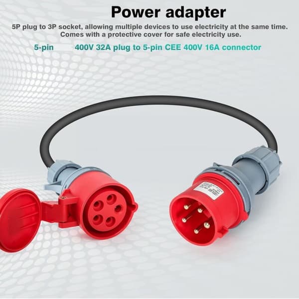 Campingadapterstik, 32A han til 16A hun 5-polet strømadapter, 32A til 16A adapterkabel, 1 meter