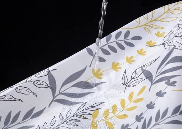 Grå/gul löv duschdraperi anti-mögel, mögelresistent | Storlek 28 x 18 x 5 cm | Vattenavvisande tyg | 100% polyester