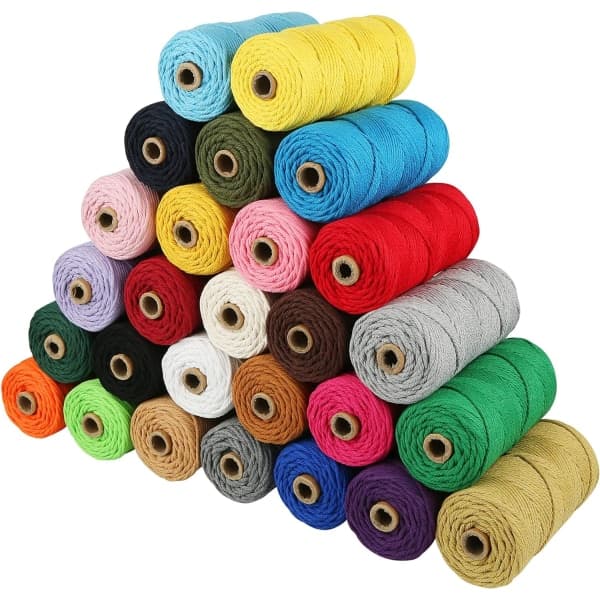 Natur Macrame Snöre 3mm x 100m, Färgat Macrame Rep, Bomullsrep Macrame Garn, Färgglatt Bomullssnöre
