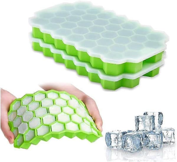 Isbakke med låg, bløde silikoneisforme, diamantformet isterning til drinks og desserter, nem fjernelse, 2 stk.