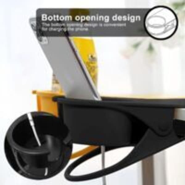 Kopholder til skrivebord, sideklemme drikkeflaskeholder til kaffe, vand, mousserende drikke, klemme design kontor hjem sort