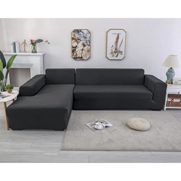 3+2-seters L-formet hjørnesofatrekk i polyester, elastisk sofatrekk til hjemmemøbler, svart