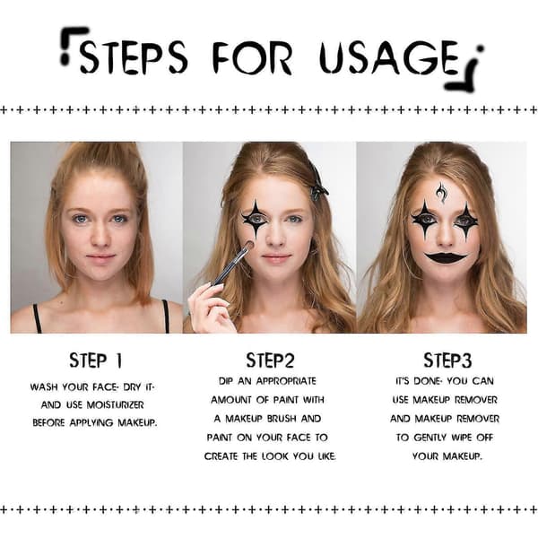 Halloween Cosplay Makeup Sort + Hvid Ansigts- og Kropsmaling Specialeffekt Makeup