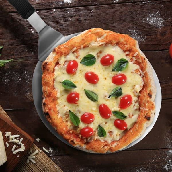 Rund pizzaspade - rustfritt stål - ergonomisk gummihåndtak - Ø25 cm