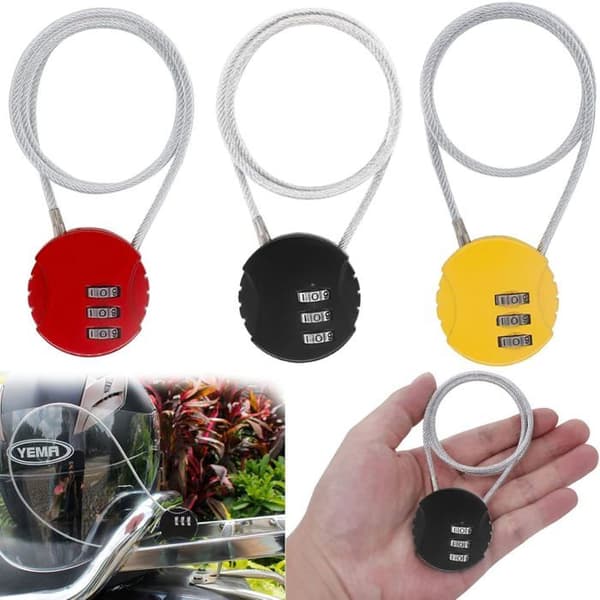 Kombinationshänglås, 3-siffrigt kombinationslås - 50 cm stålkabel - 16 mm diameter - 3-pack