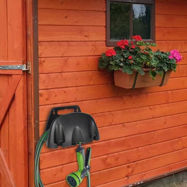 Sort rustbestandig vægmonteret slangeholder til haven - ABS slangeopruller