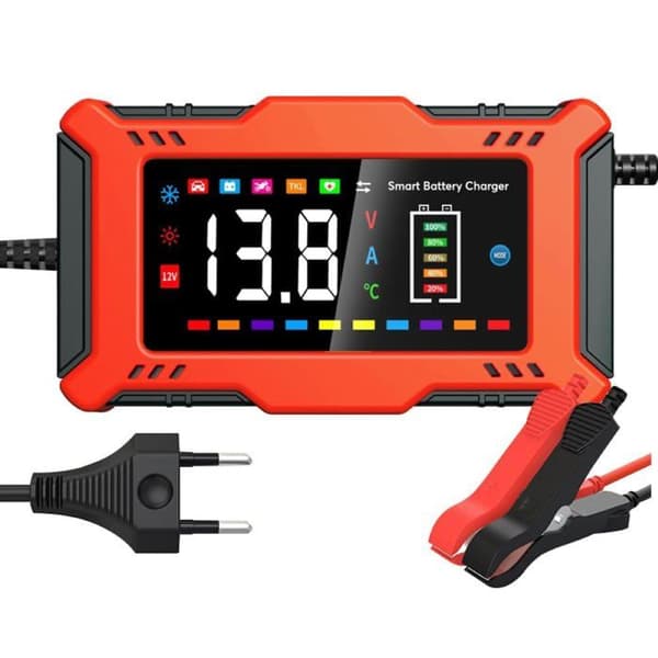 12V 6A Smart Batteriladdare – Blysyra & Litium: Starta, Underhålla och Reparera, Rosa