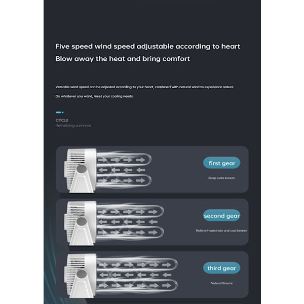 Luftsirkulasjonsvifte, USB-lading, Multifunksjonell, for hjem, studenthjem, kontor, grå, lilla