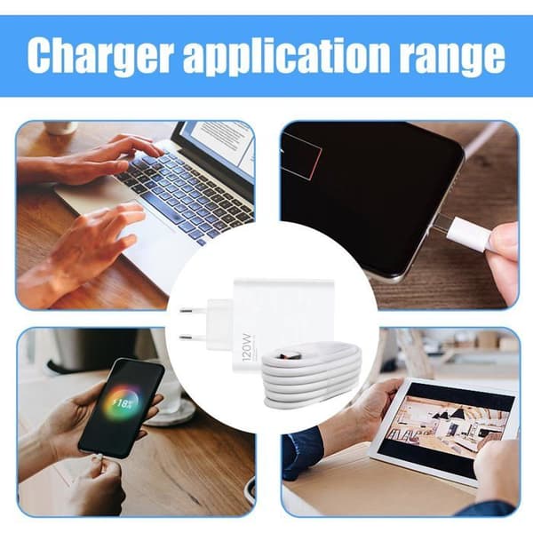 USB-C-lader, hurtigladeblokk, 120W 6A hurtigladehode for telefoner, laderadapter med 120W ladekabel