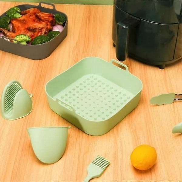 20 cm firkantet genanvendelig silikone airfryer ovn tilbehør grå