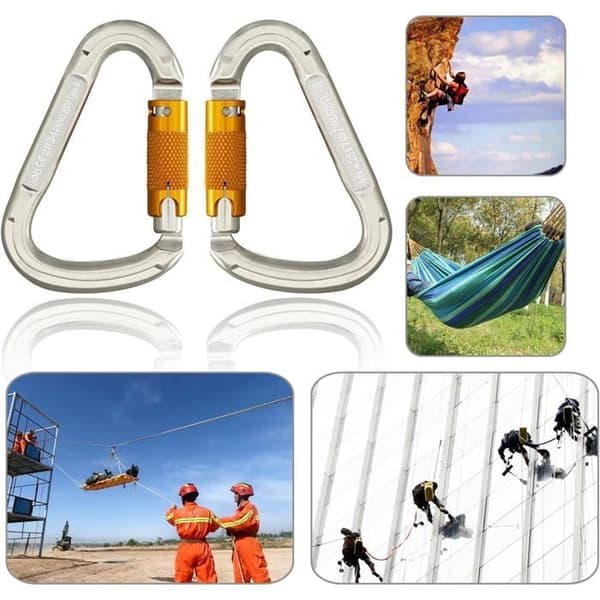 Klätterkarbinhake, skruvlåsande karbinhake - Flygplansaluminium - Automatisk låsning - 2-pack