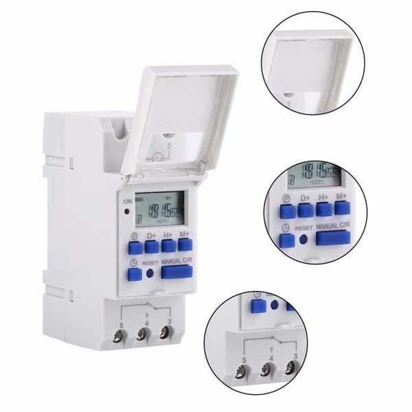 12V Programmerbar Digital Timer - LCD-skjerm, 16 PÅ/AV-programmer, DIN-skinnemontering, Oppladbart Batteri
