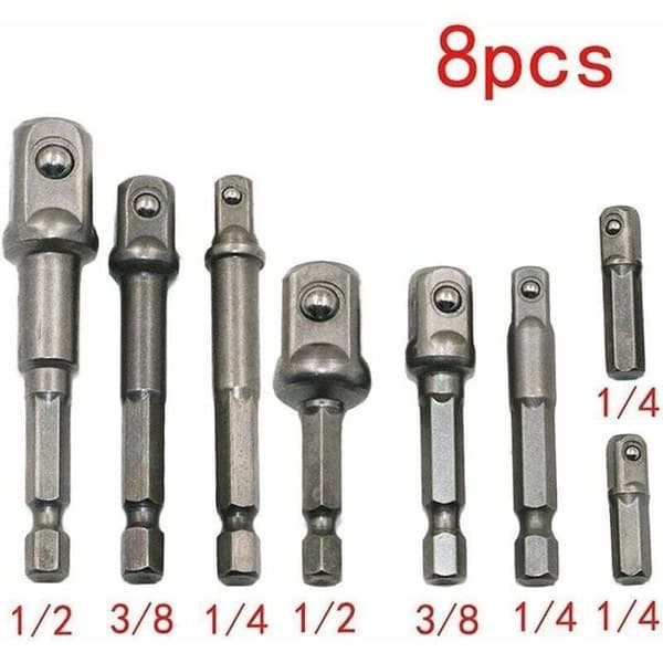 Sett med 8 sekskantede forlengeradaptere 1/4\" 3/8\" 1/2\" - CVA stål, magnetisk