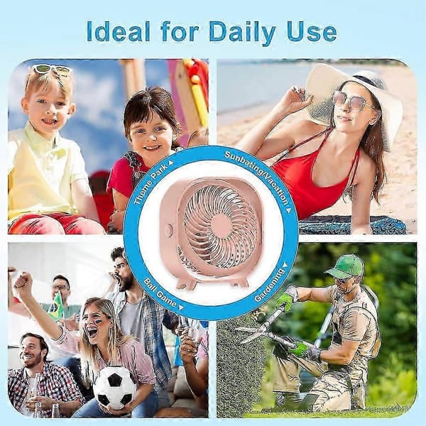 Genopladelig bordventilator, bærbar kontorventilator til studerende, kollegium, hjemme mini ventilator, lydløs. Black