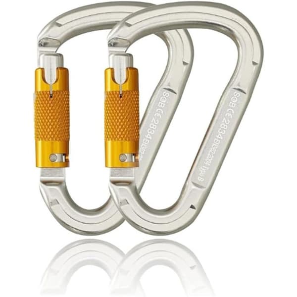 Klätterkarbinhake, skruvlåsande karbinhake - Flygplansaluminium - Automatisk låsning - 2-pack