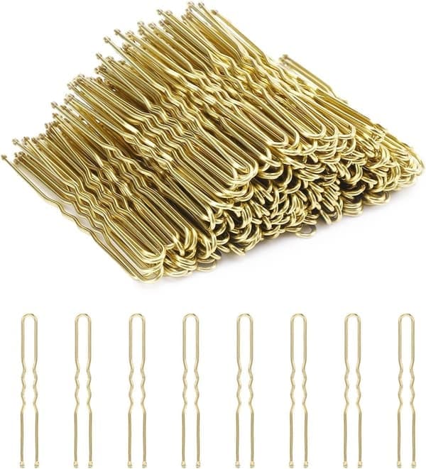 U-formede hårnåle, 200 stk. bølgede U-formede hårnåle til sæt til kvinder, damer og piger, hårnåle (blond, 6 cm) guld Gold