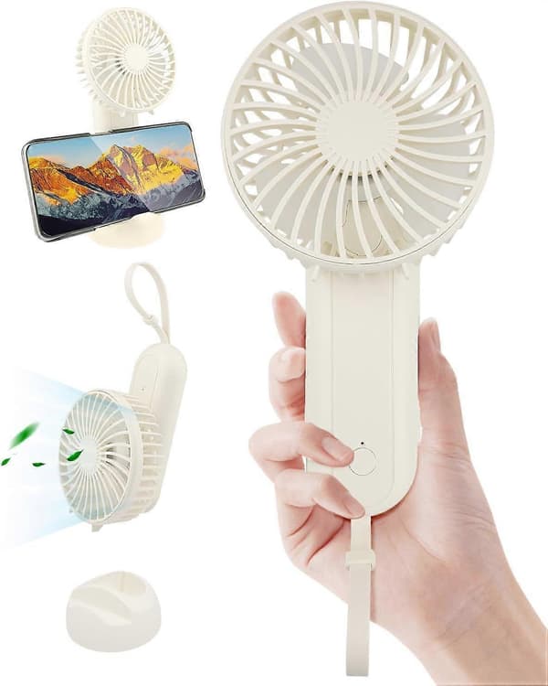 Mini håndholdt ventilator, 4 hastigheder USB håndventilator, 180 foldbar, genopladeligt batteri - Hvid