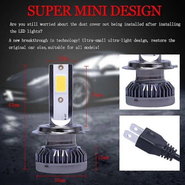 2 stk H7 Mini Gyldengule 3000K LED frontlyspærer Hi-Low Beam tåkelys 160W