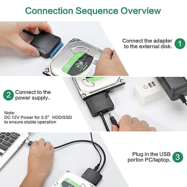 USB-SATA-datakaapeli, 2,5/3,5 tuuman USB3.0 yhden aseman kaapeli SATA-kiintolevyadapterikaapeli (EU-pistoke)
