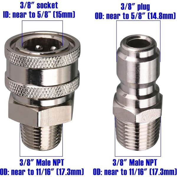 Hurtigkoblingsadaptersett for høytrykksvasker, 9,5 mm utvendig gjenge, 5000 PSI 1 3/8'' hurtigkoblingssett - hann