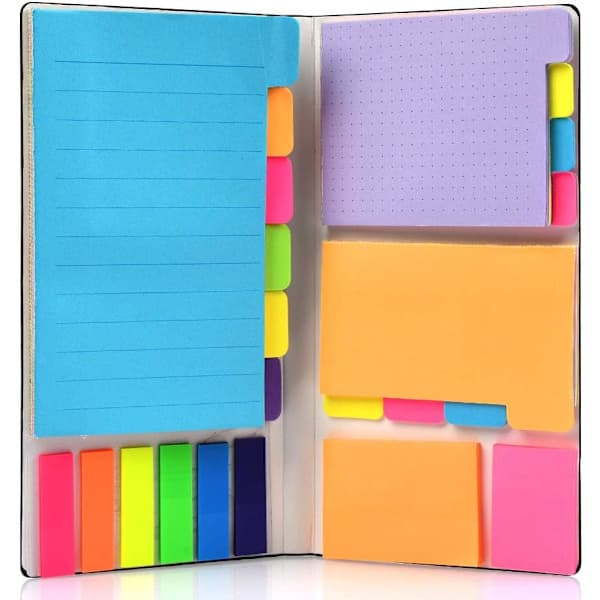 Post-it notes i 6 størrelser og 7 farver, klistermærker til kontoret og