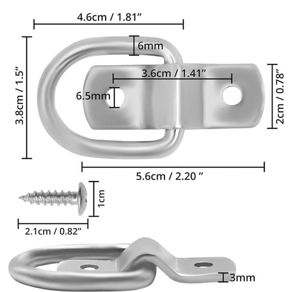 Fästöglor med fästen och skruvar (10-pack) - 4.6 x 3.8 cm - Säker förankring för båtar och släpvagnar