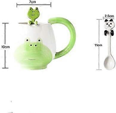 Handmålad kaffekopp Härlig Panda/Groda/Katt/Gris Keramisk Mugg Tekopp Inklusive Tesked