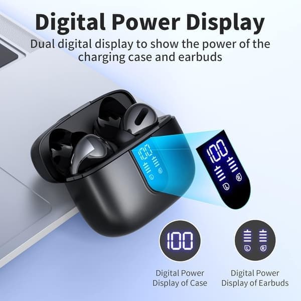 Bluetooth-hörlurar True Wireless Earbuds Power Display-hörlurar med trådlöst laddningsfodral svart black