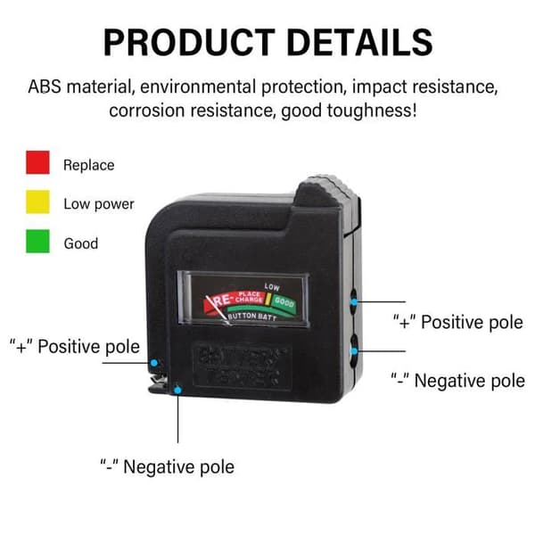 BT860 Universal Digital Batteritester – Kompatibel med AA, AAA, C, D, 9V og knapcellebatterier, Bærbar