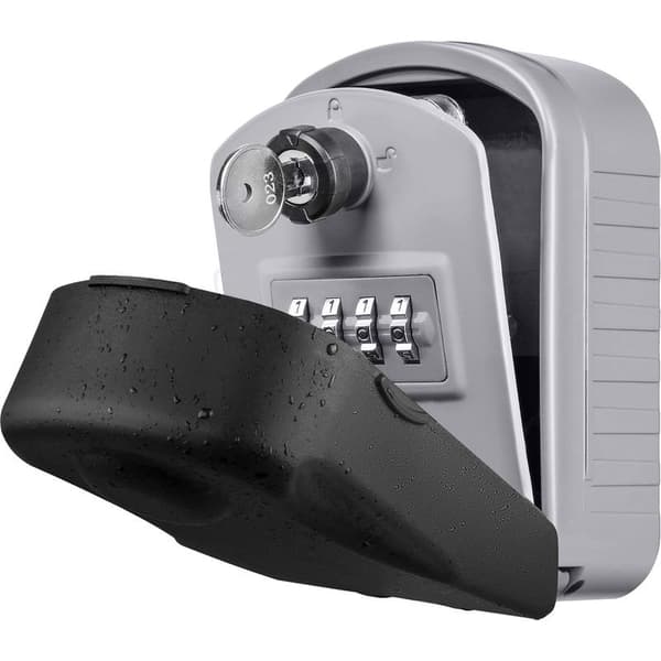 ENONEO Secure Key [Ny Generation] Stor udendørs nøgleboks med 4 koder og nød-nøgler, vandtæt og rustfri, vægmonteret nøgleboks til