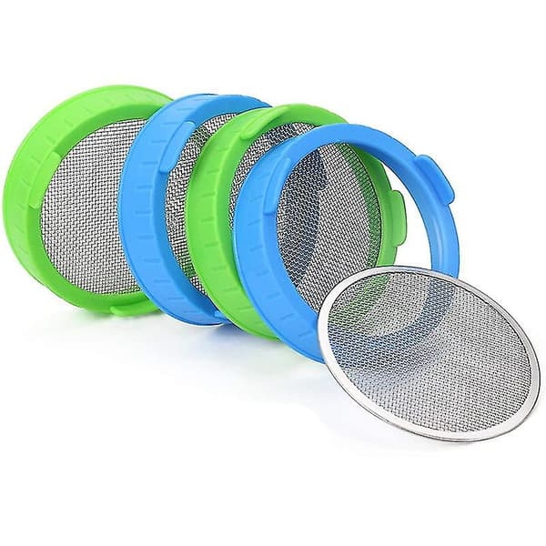 4-pak spirelåg, plastik spirelåg med rustfrit stål si til brede syltetøjsglas, S