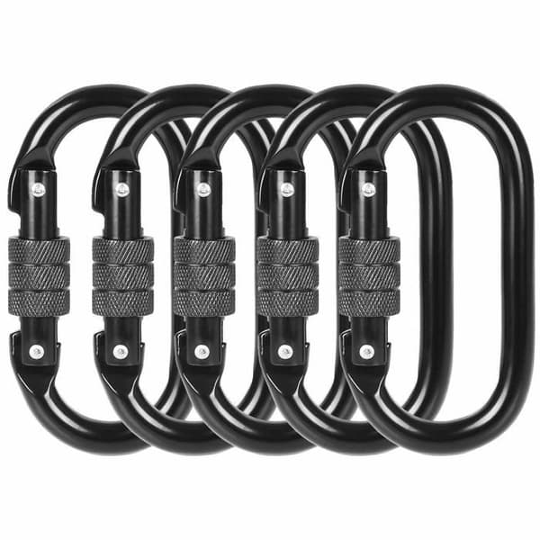 Låsbar oval klatrekarabin - 10 mm rustfrit stål - 15 kN - Pakke med 5 sorte