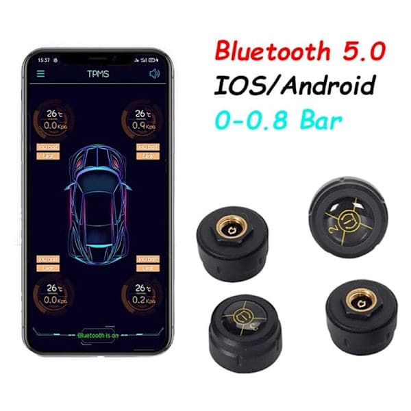 Bluetooth 5.0 Bil TPMS Dæktryksalarmsystem Sensor Android/IOS Dæktryksovervågningssystem 8.0 Bar