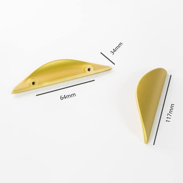 Sett med 2 gullbelagte skuffe-/dørhåndtak i sinklegering - 64 mm senteravstand, moderne design