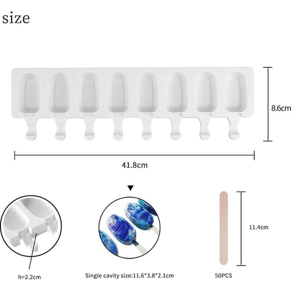 2-pak silikoneisforme + 50 pinde – BPA-fri – non-stick – til hjemmelavede ispinde og islagkager - 50 dele