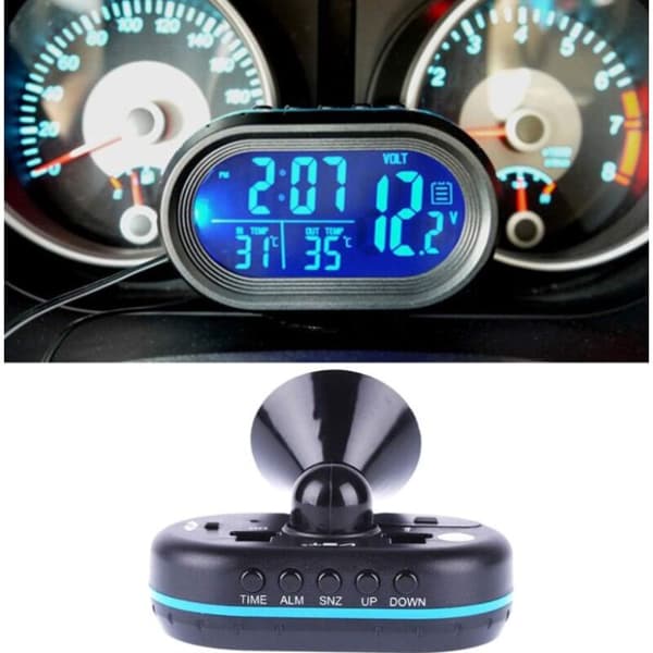 Biltermometer Digital Elektronisk Klocka för Automatiska Fordon Dubbel Temperatur Voltmeter Mätare
