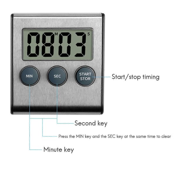Køkkentimer, Digital Køkkentimer, Høj Alarm Rustfrit Stål Timer til Madlavning, Bagning