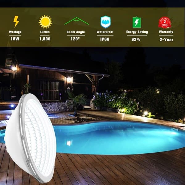 PAR56 Dränkbar Poolbelysning - 18W 6000K Kallvit - IP68 - 12V DC/AC