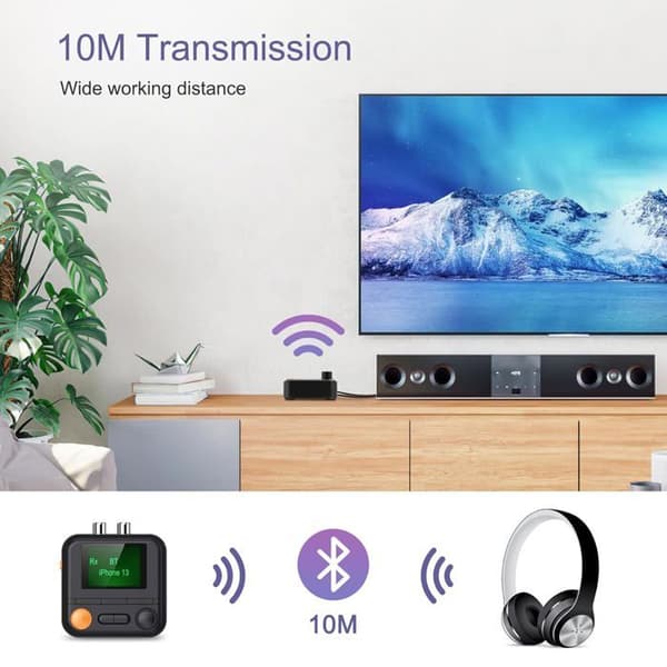 Bluetooth-sender/mottaker, HiFi Bluetooth-lydadapter med skjerm, trådløs lydadapter for strømming av lydsystem
