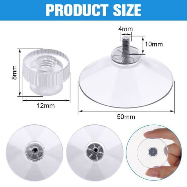 12-pack inskruvbara sugproppar, 50 mm - Transparent - PVC-plast - Räfflad mutter