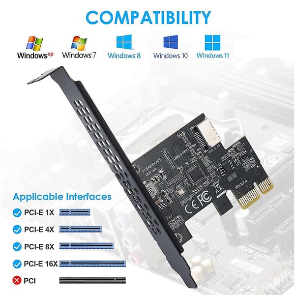 PCI-e 1x till Usb 3.2 Gen1 5gbps Typ-e A-nyckel Expansionskort, Frontpanel Typ-c Gränssnitt för Stationär Dator Svart