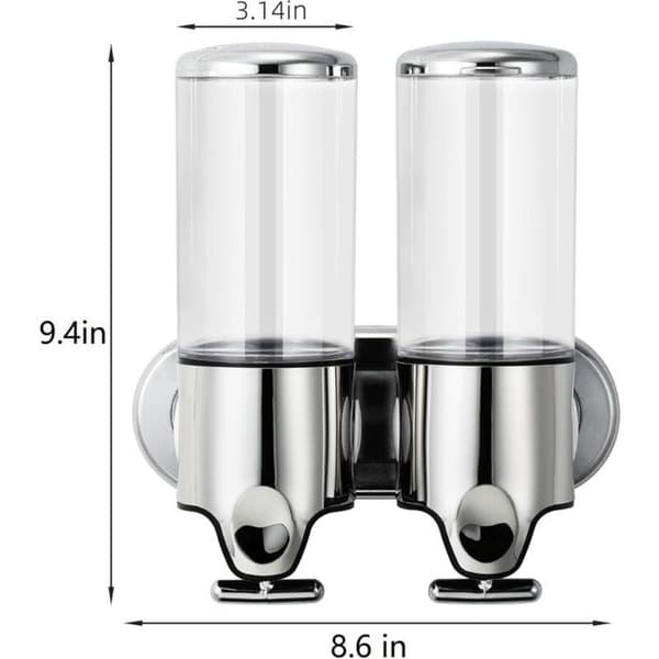 Dubbel väggmonterad tvåldispenser, 1000 ml (2 x 500 ml), transparent - läckagesäker ABS