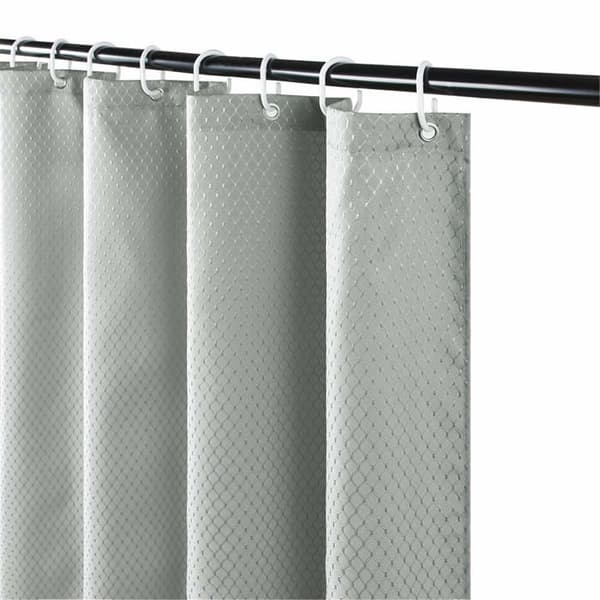 Bruseforhæng 180x200 cm grå vaffelmønster - vandtæt, meldugresistent polyester, vaskbart + 12 kroge