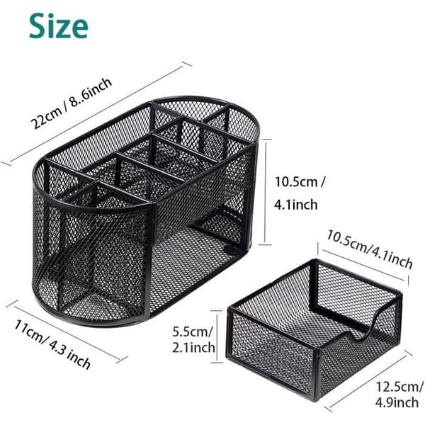 Bordorganizer, metalnet, 20x11x11 cm - 4 rum - Skuffe - Sort